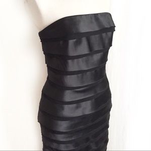 WHBM Black Tiered Satin Cocktail Dress